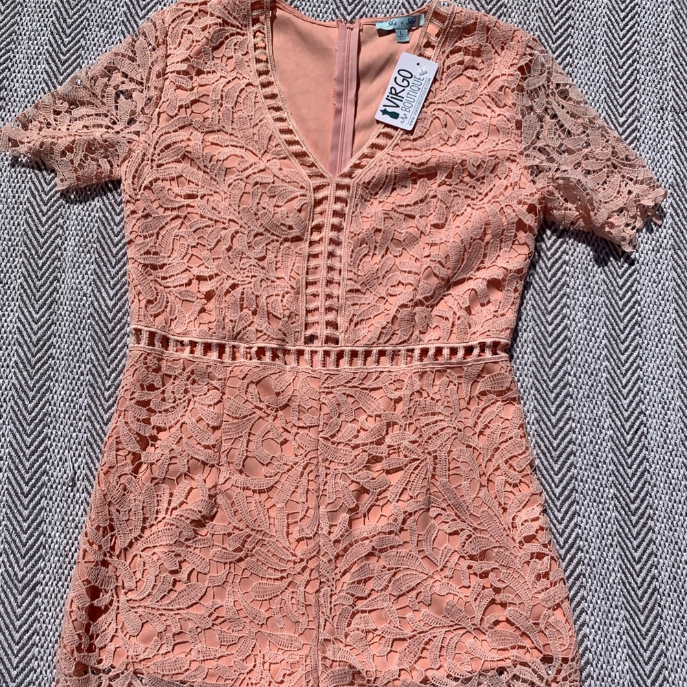 Pink Lace Short Sleeve Romper